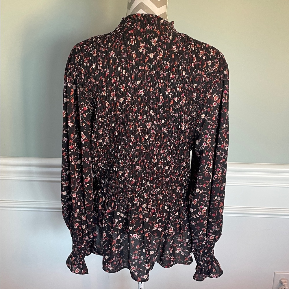 OPHELIA ROE Smocked High-Neck Black Floral Blouse Size 1X - Picture 7 of 10